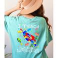 Autism Awareness Teacher I Teach Awesome Superheroes Women's Comfort Colors T-Shirt Back Print Chalky Mint