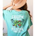 Creepin It Real Monster School Preschool Teacher Halloween Women's Comfort Colors T-Shirt Back Print Chalky Mint