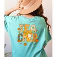 Fall Teacher Pumpkin Coquette Bow Autumn Classroom Women's Comfort Colors T-Shirt Back Print Chalky Mint Fall Teacher Pumpkin Coquette Bow Autumn Classroom Women's Comfort Colors T-Shirt Back Print Chalky Mint
