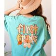 First Grade Fall Floral Coquette Bow Teachers Students Women's Comfort Colors T-Shirt Back Print Chalky Mint First Grade Fall Floral Coquette Bow Teachers Students Women's Comfort Colors T-Shirt Back Print Chalky Mint