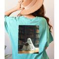 Ghost Library Halloween Book Reading Books Lover Teacher Women's Comfort Colors T-Shirt Back Print Chalky Mint