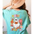 Groovy Halloween Trick Or Teach Retro Floral Ghost Teacher For Men Women Kids Women's Comfort Colors T-Shirt Back Print Chalky Mint