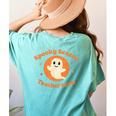 Halloween Teacher Crew Spooky Season Retro Ghost Women's Comfort Colors T-Shirt Back Print Chalky Mint