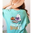Halloween Teacher Women Cute Reading Ghost Read More Books Women's Comfort Colors T-Shirt Back Print Chalky Mint