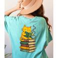 Kawaii Cats Lover Coffee Books Teacher Librarian Cat Women's Comfort Colors T-Shirt Back Print Chalky Mint