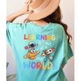 Learning Is Out Of This World Space Back To School Teacher Women's Comfort Colors T-Shirt Back Print Chalky Mint