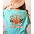 One Thankful Teacher Thanksgiving Retro Groovy Fall Teachers Women's Comfort Colors T-Shirt Back Print Chalky Mint One Thankful Teacher Thanksgiving Retro Groovy Fall Teachers Women's Comfort Colors T-Shirt Back Print Chalky Mint
