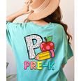 P Is For Pre-K Teacher Pencil Apple Back To School Women's Comfort Colors T-Shirt Back Print Chalky Mint P Is For Pre-K Teacher Pencil Apple Back To School Women's Comfort Colors T-Shirt Back Print Chalky Mint