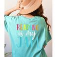 Reading Is My Jam Back To School Teacher Women's Comfort Colors T-Shirt Back Print Chalky Mint
