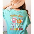 Retro Fall In Love With Learning Pumpkin Autumn Teacher Women's Comfort Colors T-Shirt Back Print Chalky Mint