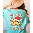 Santas Favorite Teacher Retro Groovy Smile Face Christmas Women's Comfort Colors T-Shirt Back Print Chalky Mint