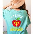 I Teach What's Your Superpower Superhero Teacher Women's Comfort Colors T-Shirt Back Print Chalky Mint