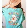 Teacher Halloween Trick Or Teach Floral Ghost Women's Comfort Colors T-Shirt Back Print Chalky Mint Teacher Halloween Trick Or Teach Floral Ghost Women's Comfort Colors T-Shirt Back Print Chalky Mint