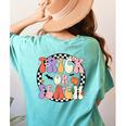 Trick Or Teach Retro Groovy Halloween Teacher Women's Comfort Colors T-Shirt Back Print Chalky Mint