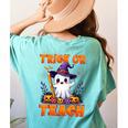 Trick Or Teach Teacher Halloween Ghost Pencil Floral Women's Comfort Colors T-Shirt Back Print Chalky Mint