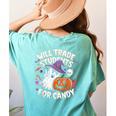 Will Trade Students For Candy Halloween Teacher Women's Comfort Colors T-Shirt Back Print Chalky Mint Will Trade Students For Candy Halloween Teacher Women's Comfort Colors T-Shirt Back Print Chalky Mint