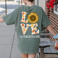 4th Grade Teacher Love Autumn Fall Sunflower Appreciation Women's Comfort Colors T-Shirt Back Print Moss