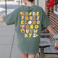 Alphabet Turkey Thanksgiving Costume Preschool Teacher Men Women Women's Comfort Colors T-Shirt Back Print Moss
