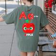 A Is For Apple Pre-K Kindergarten Teacher Student Women's Comfort Colors T-Shirt Back Print Moss