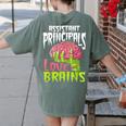 Assistant Principals Love Brains Zombie Teacher Halloween Women's Comfort Colors T-Shirt Back Print Moss