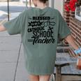 Blessed To Be A Catholic School Teacher Christian Teaching Women's Comfort Colors T-Shirt Back Print Moss