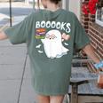 Books Halloween Librarian Teacher Reader Reading Book Lover Women's Comfort Colors T-Shirt Back Print Moss