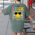 Bruh It's Fri-Yay Friday Weekend Smile Face Teacher Student Women's Comfort Colors T-Shirt Back Print Moss