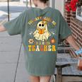 You Can't Scare Me I'm A Math Teacher Halloween Ghost Women's Comfort Colors T-Shirt Back Print Moss