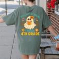 You Can't Scare Me I Teach 4th Grade Halloween Teacher Ghost Women's Comfort Colors T-Shirt Back Print Moss