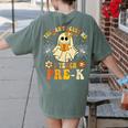 You Can't Scare Me I Teach Pre-K Halloween Teacher Ghost Women's Comfort Colors T-Shirt Back Print Moss