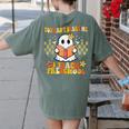 You Can't Scare Me I Teach Preschool Ghost Halloween Teacher Women's Comfort Colors T-Shirt Back Print Moss