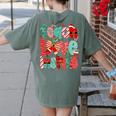 Christmas Coquette Bow Teacher Teach Love Inspire Women's Comfort Colors T-Shirt Back Print Moss