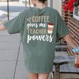Coffee Gives Me Teacher Powers Teacher Women's Comfort Colors T-Shirt Back Print Moss