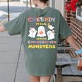 Creepin It Real With Kindergarten Monsters Halloween Teacher Women's Comfort Colors T-Shirt Back Print Moss