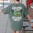 Creepin It Real Monster School Preschool Teacher Halloween Women's Comfort Colors T-Shirt Back Print Moss