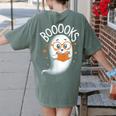 Cute Ghost Book Reading Halloween Teacher Women's Comfort Colors T-Shirt Back Print Moss Cute Ghost Book Reading Halloween Teacher Women's Comfort Colors T-Shirt Back Print Moss