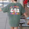 Cute Ghost Read More Books Lover Teacher Halloween Costume Women's Comfort Colors T-Shirt Back Print Moss
