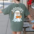 Cute Ghost Reading Book Librarian Teacher Halloween Costume Women's Comfort Colors T-Shirt Back Print Moss