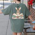 Cute Reading Bunny Glasses Books Bookworm Reader Teacher Women's Comfort Colors T-Shirt Back Print Moss