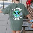 Earth Day Rotation Of The Earth Makes My Day Science Teacher Women's Comfort Colors T-Shirt Back Print Moss