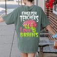 English Teachers Love Brains Zombie Teacher School Halloween Women's Comfort Colors T-Shirt Back Print Moss