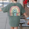 ESL Squad Teacher Crew Team Back To School English Rainbow Women's Comfort Colors T-Shirt Back Print Moss