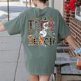 Fall Holiday Themed Thanksgiving Halloween Teacher Trick Or Women's Comfort Colors T-Shirt Back Print Moss