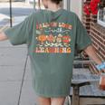 Fall In Love With Learning Autumn Teacher Thanksgiving Women's Comfort Colors T-Shirt Back Print Moss