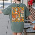 Fall In Love With Music Groovy Thanksgiving Music Teacher Men Women Girls Kids Women's Comfort Colors T-Shirt Back Print Moss