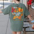 Lets Fall In Love With PE Teacher Thanksgiving Women's Comfort Colors T-Shirt Back Print Moss