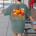 Fall Vibes Costume Teacher Thanksgiving Leopard Gnome Women's Comfort Colors T-Shirt Back Print Moss