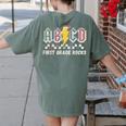 First Grade Rocks Teachers Back To School ABCD Rock Students Women's Comfort Colors T-Shirt Back Print Moss