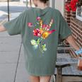 Flower American Sign Language ASL Teacher Teaching Deaf Women's Comfort Colors T-Shirt Back Print Moss