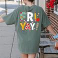 Fri Yay Teacher Happy Friday Friyay Weekend Back To School Women's Comfort Colors T-Shirt Back Print Moss
